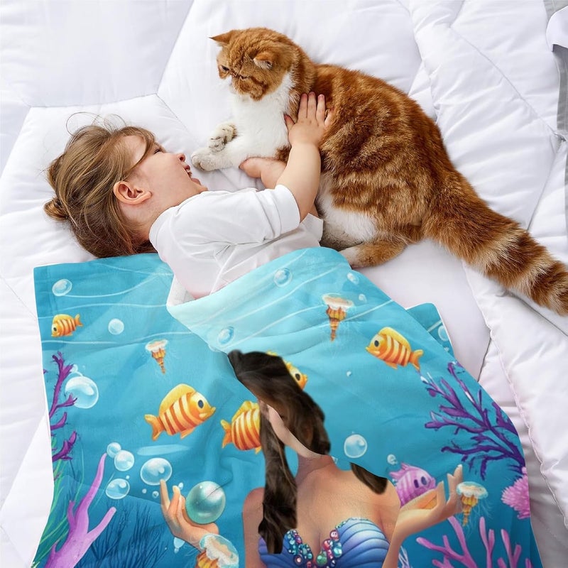 Artsadd Mermaid Gifts for Girls Women, Personalized Mermaid Blanket with Photo and Name for Kids Adults, Custom Photo Blankets for Baby Infant Newborn Toddlers Christmas Birthday Shower Gifts - Image 3